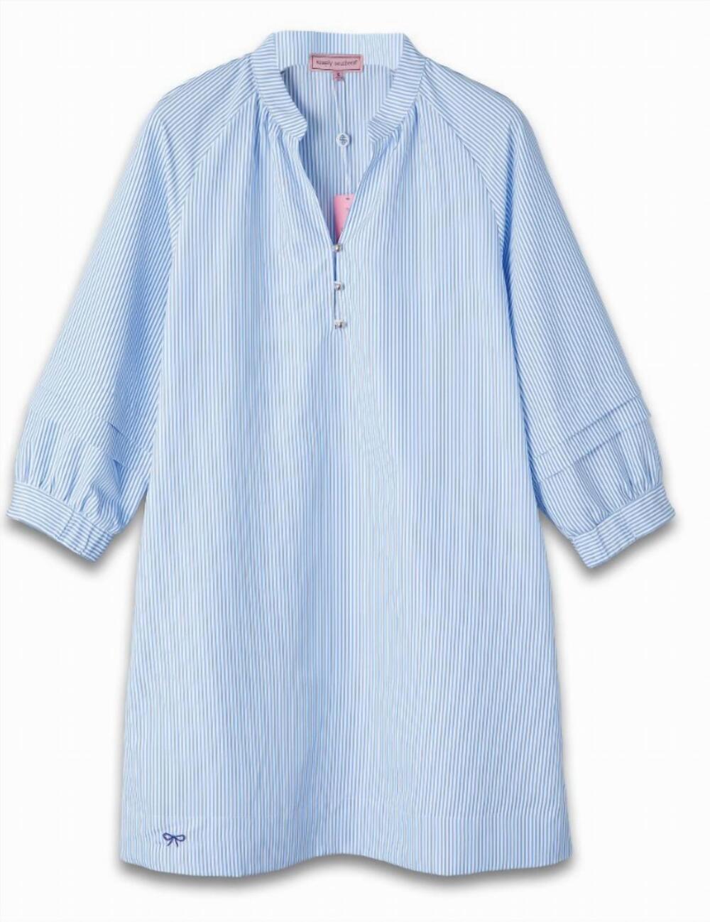 NEW SIMPLY SOUTHERN women's stripe three-quarter sleeve dress in blue/white